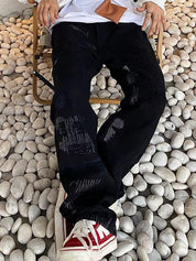 Men's Scraped Letter Loose Jeans
