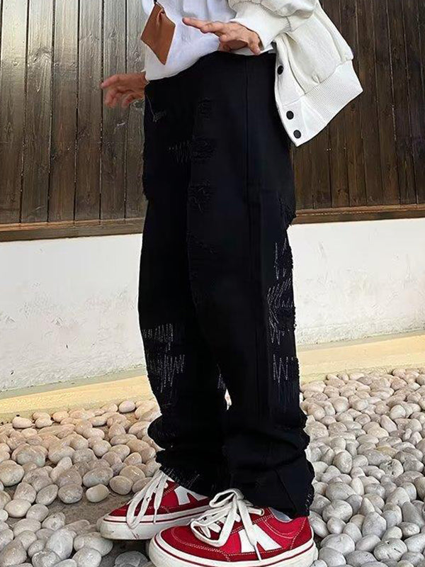 Men's Scraped Letter Loose Jeans