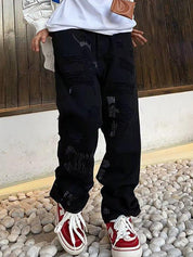 Men's Scraped Letter Loose Jeans