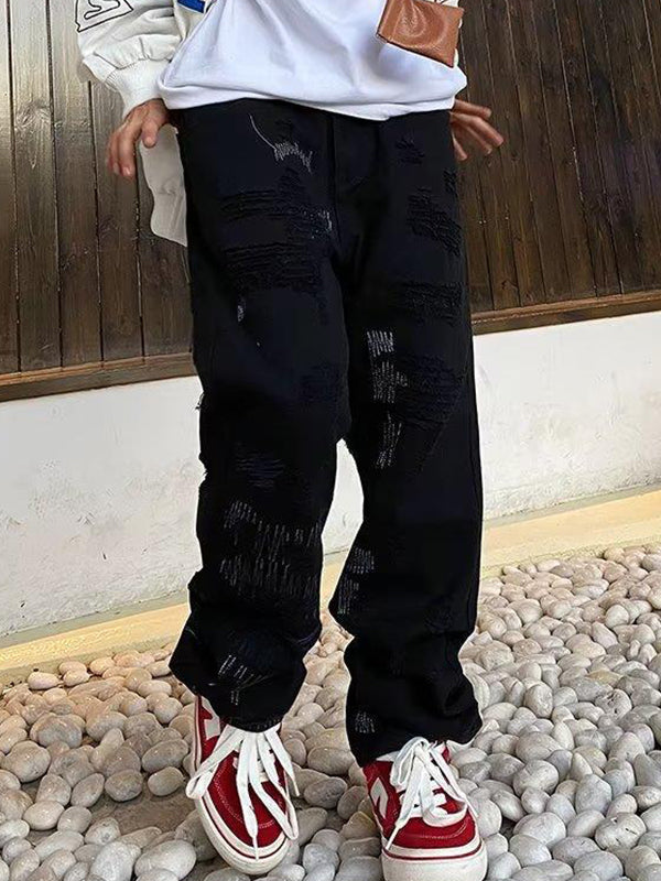 Men's Scraped Letter Loose Jeans
