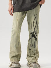 Men's Flame Print Loose Jeans