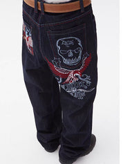 Men's Skull Print Loose Jeans