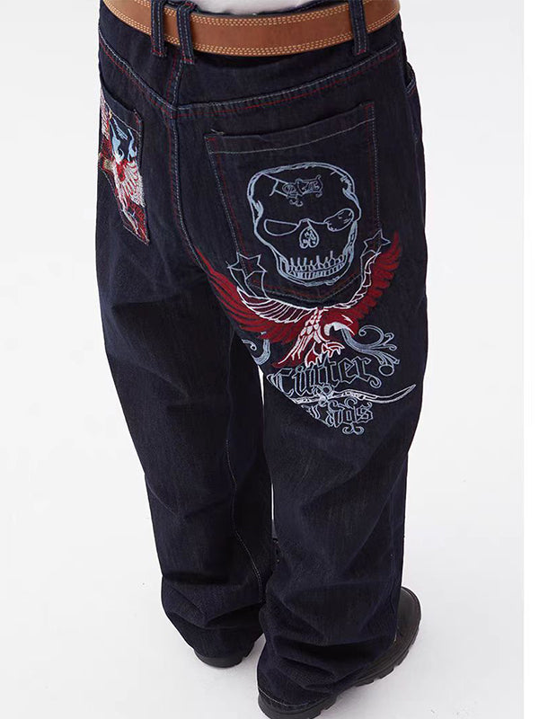 Men's Skull Print Loose Jeans