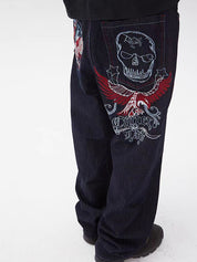 Men's Skull Print Loose Jeans