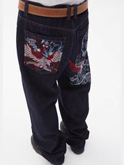 Men's Skull Print Loose Jeans