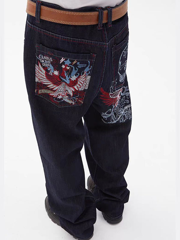 Men's Skull Print Loose Jeans