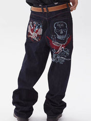 Men's Skull Print Loose Jeans