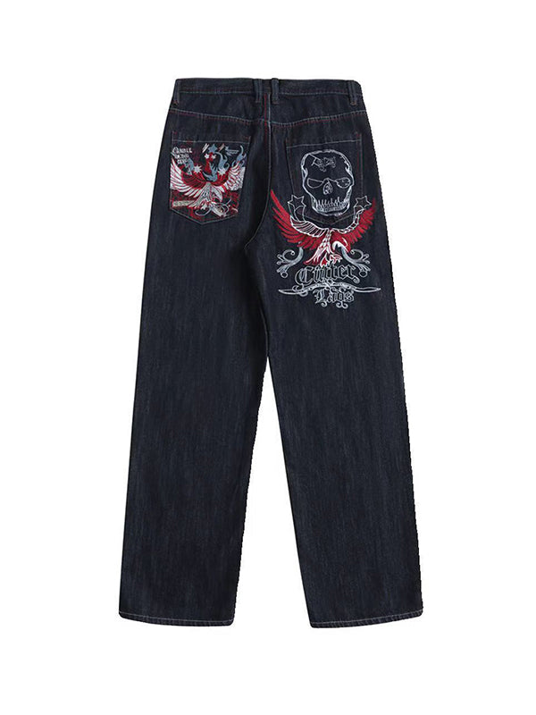 Men's Skull Print Loose Jeans