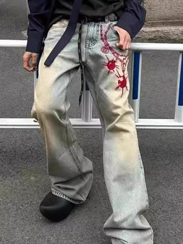 Men's Chain Print Loose Jeans