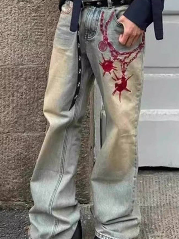 Men's Chain Print Loose Jeans