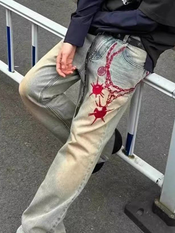 Men's Chain Print Loose Jeans