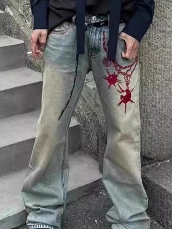 Men's Chain Print Loose Jeans