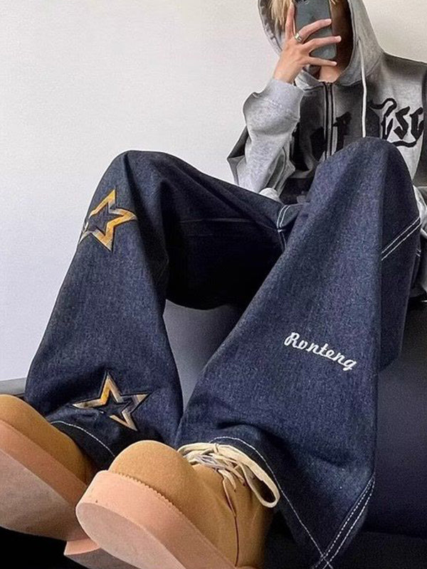 Men's Star Print Loose Jeans
