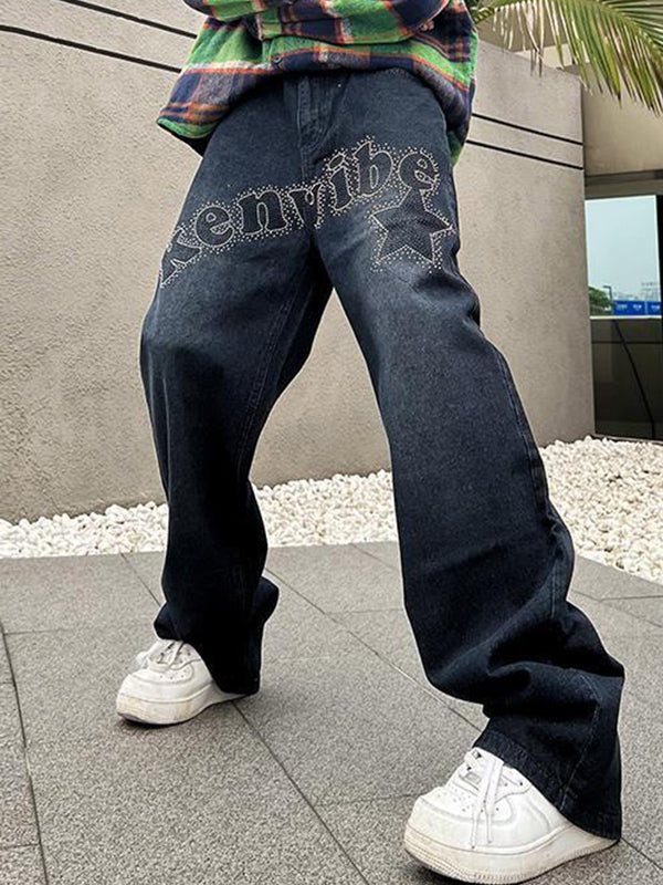 Men's Monogrammed Diamond Print Loose Jeans