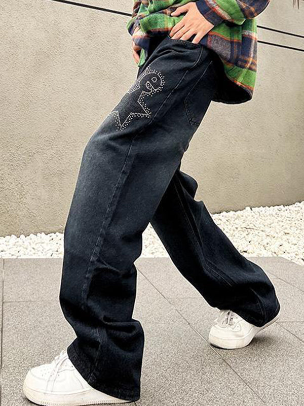 Men's Monogrammed Diamond Print Loose Jeans