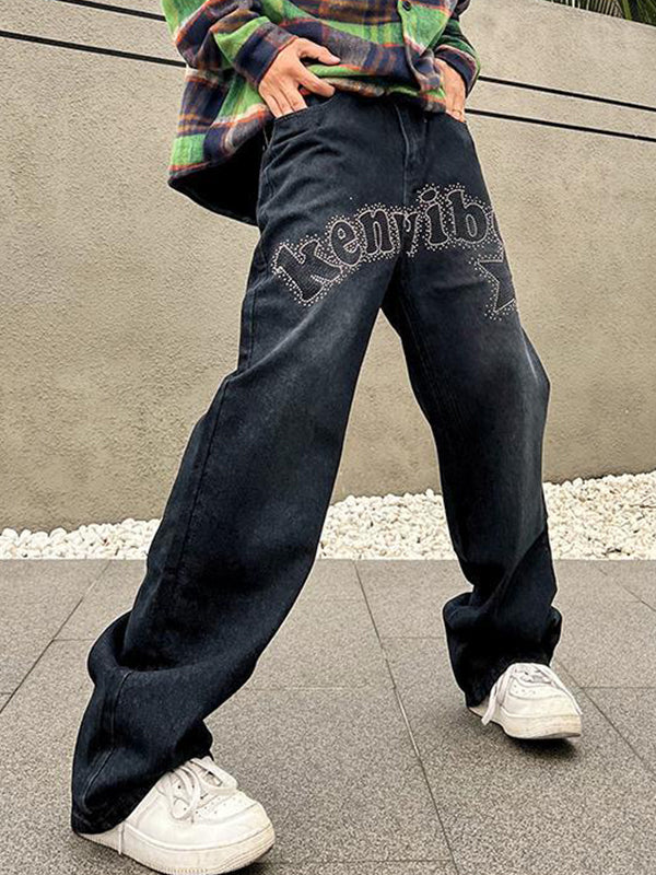 Men's Monogrammed Diamond Print Loose Jeans