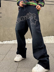 Men's Monogrammed Diamond Print Loose Jeans