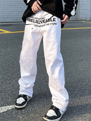 Men's High Street Letter Print Loose Jeans
