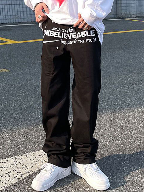 Men's High Street Letter Print Loose Jeans