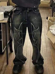 Men's Fringe Print Loose Jeans
