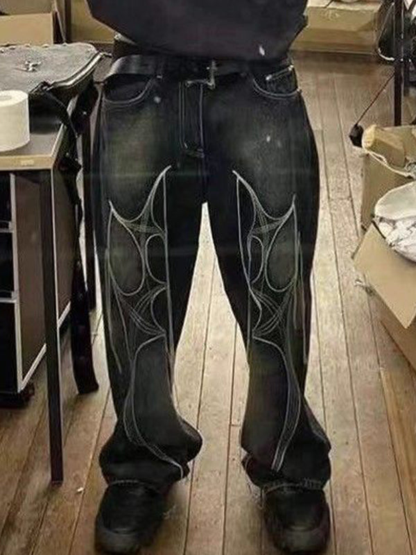 Men's Fringe Print Loose Jeans