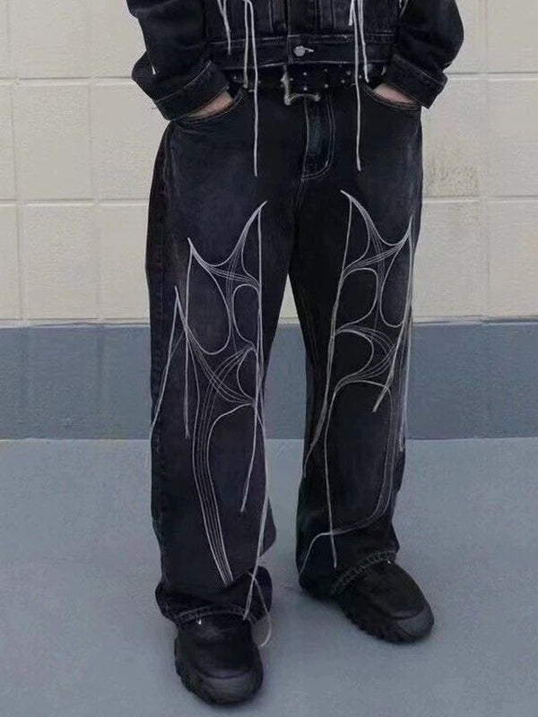 Men's Fringe Print Loose Jeans