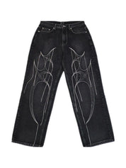 Men's Fringe Print Loose Jeans