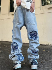 Men's Applique Print Loose Jeans