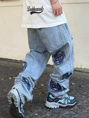 Men's Applique Print Loose Jeans
