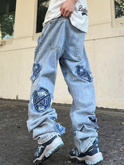 Men's Applique Print Loose Jeans