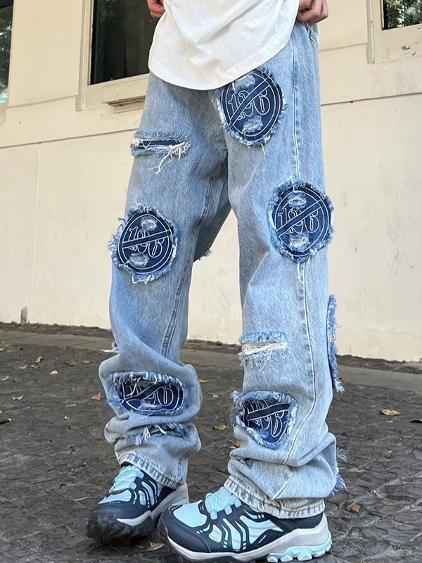 Men's Applique Print Loose Jeans