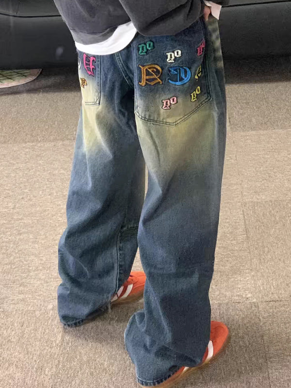 Men's Street Letter Loose Jeans