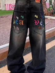 Men's Street Letter Loose Jeans