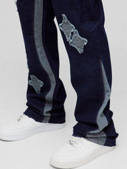 Men's Colour Block Print Loose Jeans