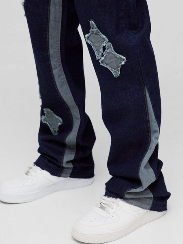 Men's Colour Block Print Loose Jeans