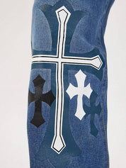 Men's Clashing Cross Print Loose Jeans