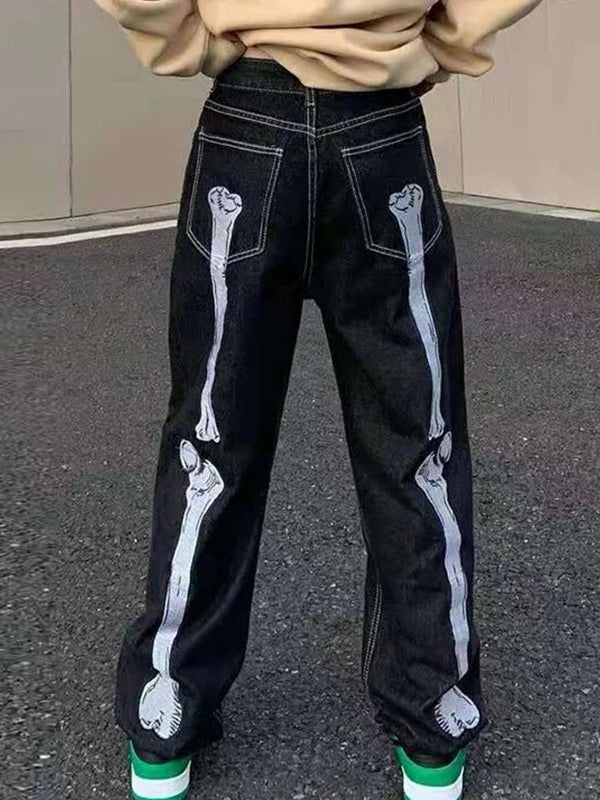 Men's Skull Print Loose Jeans