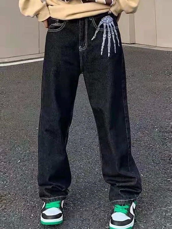 Men's Skull Print Loose Jeans