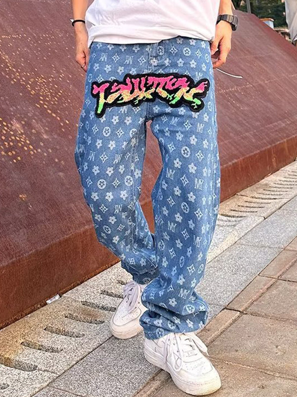 Men's Digital Print Loose Jeans