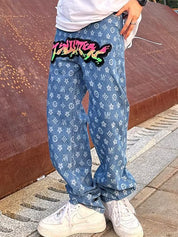 Men's Digital Print Loose Jeans