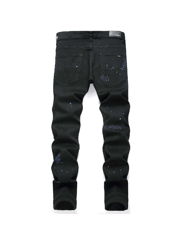 Men's Cross Badge Rhinestone Raglan Loose Jeans