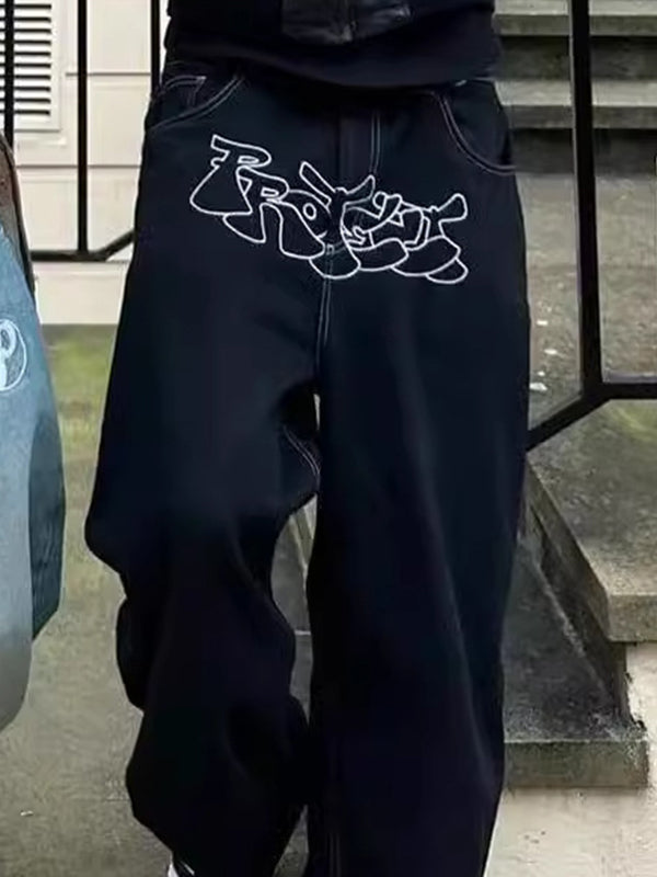 Men's Digital Embroidered Loose Jeans