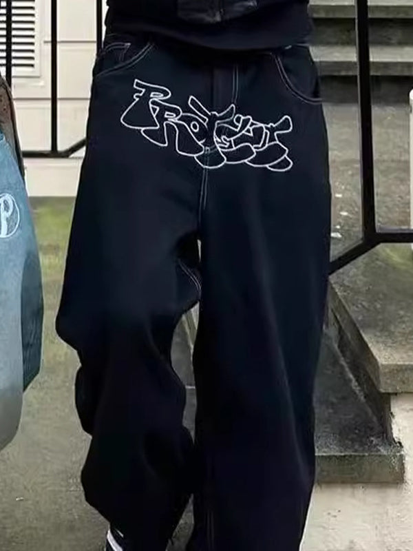 Men's Digital Embroidered Loose Jeans