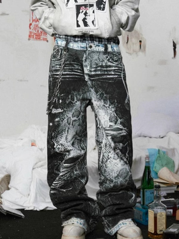 Men's Graphic Print Loose Jeans
