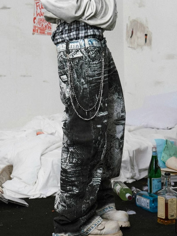 Men's Graphic Print Loose Jeans