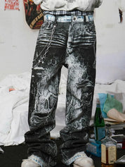 Men's Graphic Print Loose Jeans