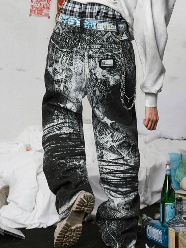 Men's Graphic Print Loose Jeans