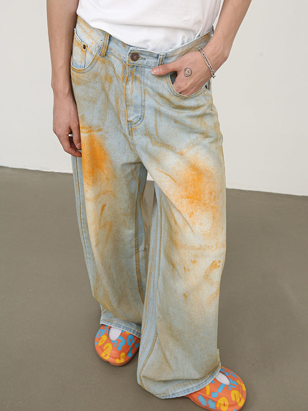 Men's Street Colour Block Loose Jeans