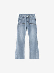 Men's Washed and Aged Micro Zip Loose Jeans