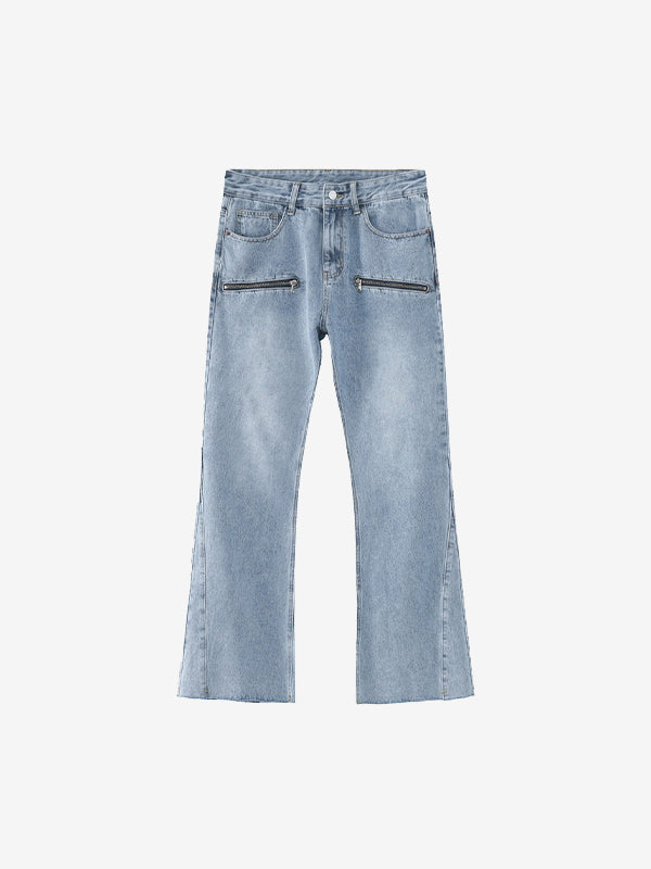 Men's Washed and Aged Micro Zip Loose Jeans